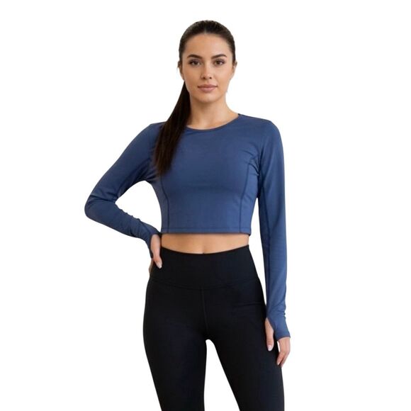 Beyond Yoga Tops - Beyond Yoga long sleeve crop top sz medium New Blue w/thumb holes